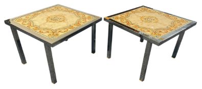PAIR OF RETRO 1970S TILE-TOPPED AND CHROME TABLES