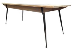 MODERN BESPOKE-MADE STRIPPED OAK TOP & WROUGHT STEEL LEGS REFECTORY TABLE