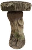 RECONSTITUTED STONE GARDEN BIRD BATH IN THE FORM OF A LOG