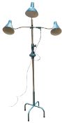 VINTAGE BESPOKE MADE 20TH CENTURY CHROME & PAINTED METAL THREE-ARM FLOOR LAMP