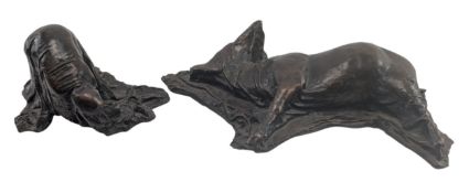 TWO 20TH CENTURY CAST BRONZE SURREALIST INSPIRED FIGURATIVE SCULPTURES