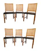 SET OF SIX 20TH CENTURY WALNUT & CANE DINING CHAIRS