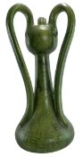 ART NOUVEAU EARLY 20TH CENTURY GREEN GLAZED CERAMIC THREE-HANDLED VASE