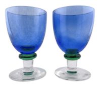 EIRIAN GLASS STUDIO - TWO 1990S BLUE GLASS GOBLETS / WINE GLASSES
