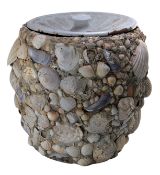 SEA SHELLS - EARLY 20TH CENTURY TERRACOTTA AMPHORA VASE ADORNED WITH SEASHELLS