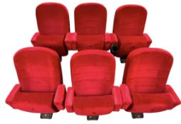 SIX SINGLE POST MODERN VELOUR UPHOLSTERED CINEMA/THEATRE CHAIRS