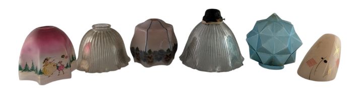SIX ART DECO EARLY 20TH CENTURY GLASS LAMP SHADES, TO INCLUDE WALTHER & SOHNE