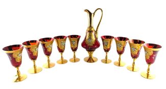 MID 20TH CENTURY SET OF NINE MURANO GLASSES AND DECANTER