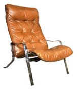 ERLING REVHEIM FOR HOVER MOBLER - 1970S LEATHER AND CHROME ARMCHAIR