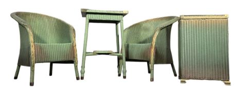 LLOYD LOOM - PAIR TUB ARMCHAIRS AND MATCHING TABLE