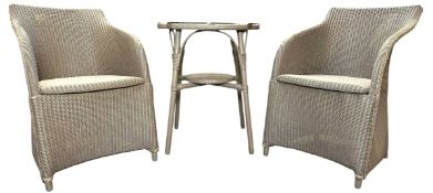 LLOYD LOOM - SET OF POST MODERN GARDEN/OUTDOOR TABLE WITH TWO CHAIRS