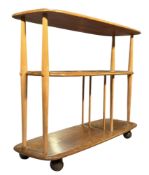 ERCOL - MODEL 361 - MID CENTURY BEECH & ELM TROLLEY BOOKCASE