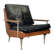 MID CENTURY 1960S DANISH DESIGNER TEAK AND STEEL BOOMARANG ARMCHAIR
