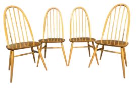 ERCOL - WINDSOR QUAKER - FOUR MID CENTURY BEECH & ELM DINING CHAIRS