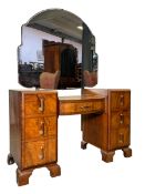 VINTAGE ART DECO TWIN PEDESTAL WALNUT DRESSING TABLE