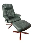 DANISH RETRO GREEN LEATHER SWIVEL LOUNGE CHAIR