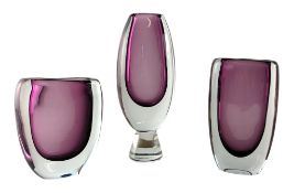 VICKE LINDSTRAND FOR KOSTA BODA - THREE SWEDISH GLASS VASES.