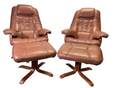 DANEWAY MOBELTEAM - BISON MODEL - PAIR OF RECLINING ARMCHAIRS AND STOOLS