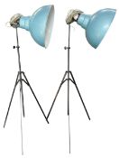 PAIR OF RETRO 20TH CENTURY PAINTED METAL TRIPOD FLOOR STANDARD LAMPS