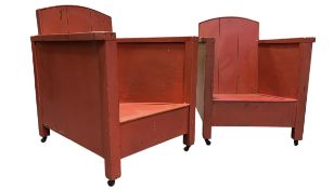 PAIR OF VINTAGE 20TH CENTURY RED-PAINTED ARMCHAIRS
