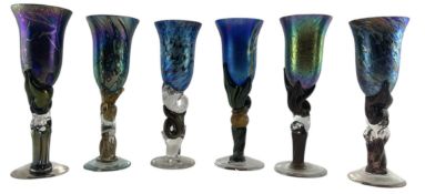 COLIN HEANEY (AUSTRALIAN) - COLLECTION OF SIX LUSTRE GLASS GOBLETS