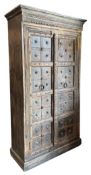 LARGE INDIAN TEAK TWO-DOOR ALMIRAH