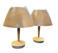 LUCID OF FRANCE FOR BARCELONA HILTON HOTEL - PAIR OF C. 1970S BEECH & METHACRYLATE LAMPS