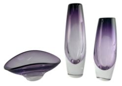 BENGT ORUP FOR SKUF - THREE MID CENTURY SWEDISH GLASS VASES