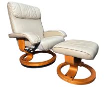 EKORNES - STRESSLESS - RETRO RECLINING SWIVEL ARMCHAIR AND STOOL