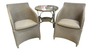 LLOYD LOOM - SET OF POST MODERN GARDEN/OUTDOOR TABLE WITH TWO CHAIRS