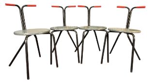 FOUR BELIEVED ITALIAN PAINTED METAL & WOODEN SEAT POST-MODERN CHAIRS