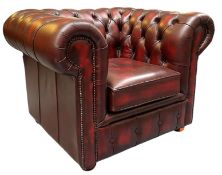 MODERN OX BLOOD LEATHER CHESTERFIELD ARMCHAIR