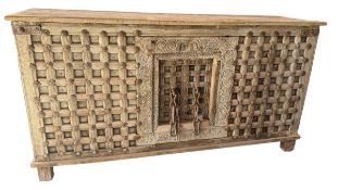 LARGE INDIAN, HEAVILY CARVED TEAK WOOD DOWRY CHEST