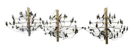 GINO SARFATTI FOR ARTELUCE / FLOS - SET OF THREE GILT CHANDELIERS