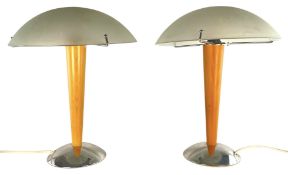 IKEA - KVINTOL - PAIR OF VINTAGE C. 1990S GLASS & TEAK MUSHROOM TABLE LAMPS