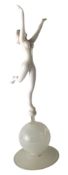 ISTVAN KOMAROMY - ART DECO HAND BLOWN GLASS FIGURE OF NUDE DANCING GIRL