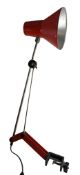 BELIEVED ITALIAN POST-MODERN CIRCA 1980S RED & CHROME METAL DESK MOUNT WORK LAMP