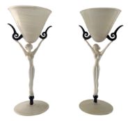 ISTVAN KOMAROMY - PAIR OF HAND BLOWN GLASS FIGURAL CHAMPAGNE GLASSES