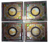 FOUR VICTORIAN 19TH CENTURY LEADED STAINED GLASS WINDOW PANELS