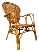 MID CENTURY BAMBOO & RATTAN ELBOW CHAIR