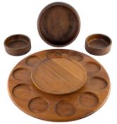 DIGSMED, DENMARK - RETRO MID CENTURY TEAK SERVING APPETISER TRAY T/W BOWLS