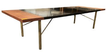 MID CENTURY TEAK AND BRASS LONG JOHN COFFEE TABLE