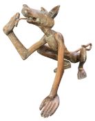 LARGE VINTAGE 20TH CENTURY HAND CARVED WOODEN DOG SCULPTURE