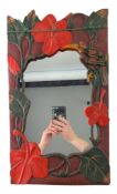 VINTAGE 20TH CENTURY FOLK ART CARVED WOOD TROPICAL WALL MIRROR