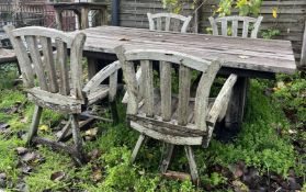 WOODEN RECTANGULAR PUB GARDEN OUTDOOR TABLE WITH FOUR CARVER CHAIRS