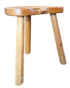 ROBERT 'MOUSEMAN' THOMPSON - OAK THREE-LEGGED STOOL WITH KIDNEY TOP