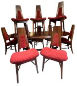 DESIGNER 20TH CENTURY STAINED MAHOGANY DINING TABLE AND TEN CHAIRS
