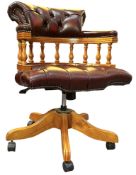 20TH CENTURY CHESTERFIELD STYLE OXBLOOD CAPTAINS SWIVEL CHAIR