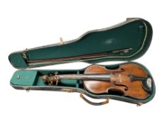 LATE 19TH / EARLY 20TH CENTURY CASED VIOLIN WITH BOW