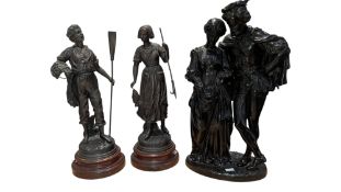 THREE 20TH CENTURY VINTAGE BRONZED SPELTER FIGURES